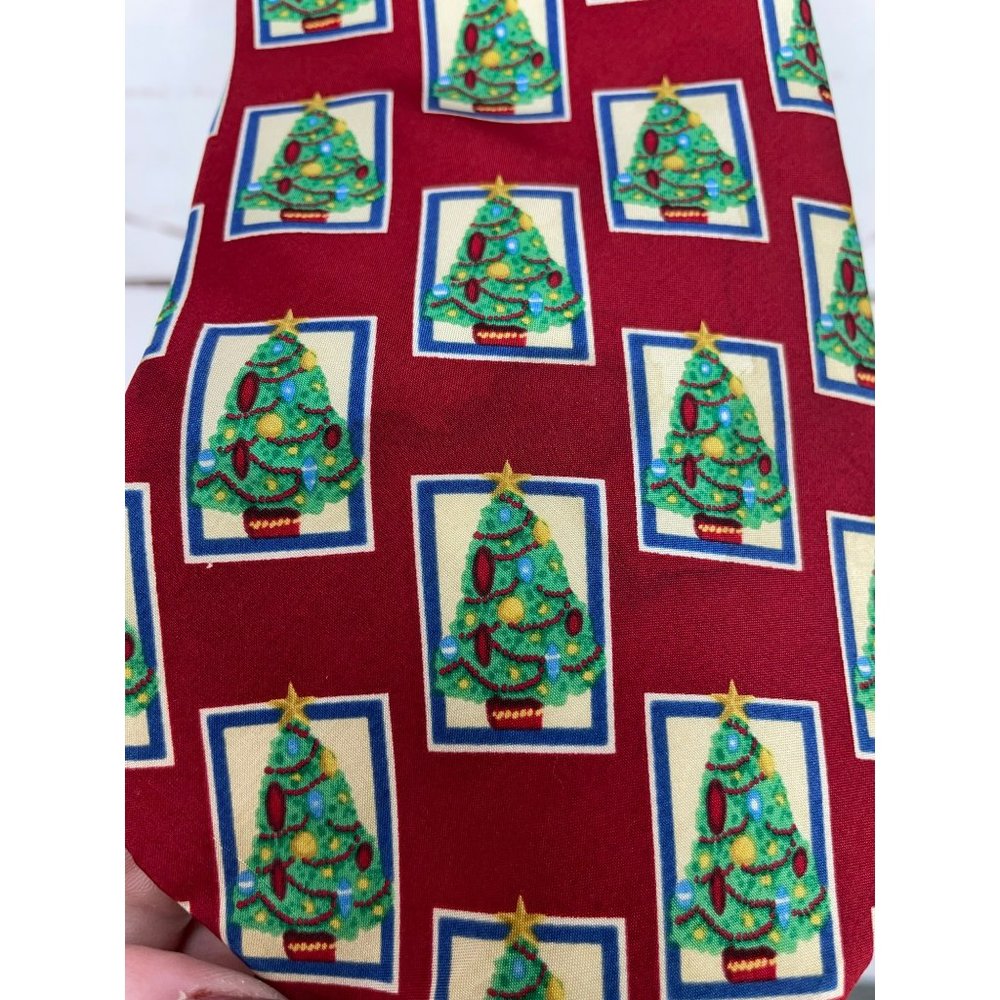 John‎ Henry 90s Red 100% Silk Christmas Tree Holiday Necktie Neck Tie